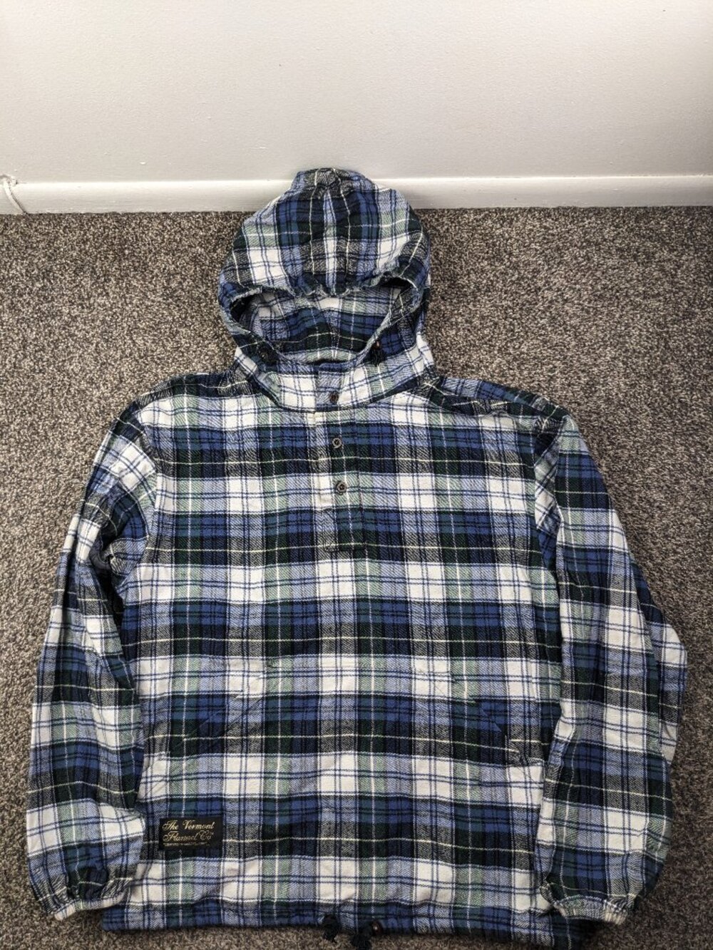 Vermont Flannel Co Shirt Hoodie Tartan Plaid Long Sleeve Blue Green Mens Small